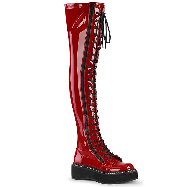 Demonia Emily-375 Red Patent Stiefel Herren D106-254 Gothic Overknee Stiefel Rot Deutschland SALE